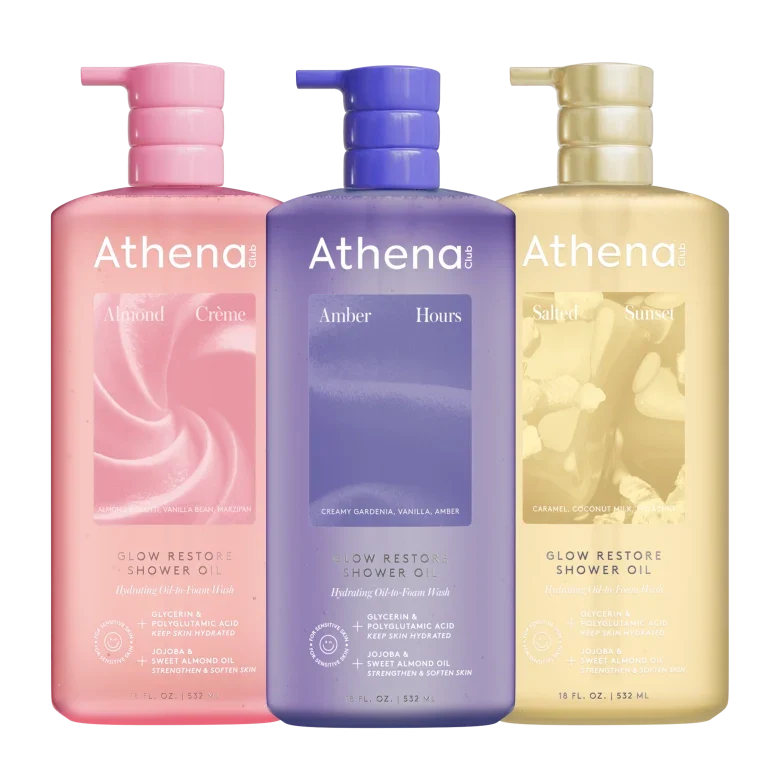 Glow Restore Shower Oil Trio Q3 Almond Creme, Amber Hours, Salted Sunset